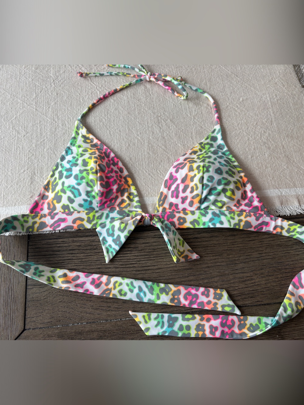 Victoria's Secret Neon Rainbow Leopard Print Triangle Bikini Top